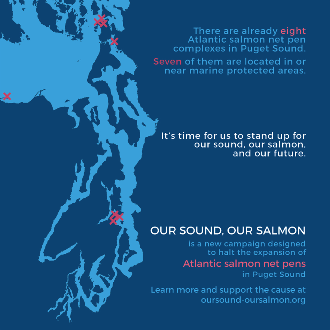 Existing Atlantic salmon net pen complexes in Puget Sound