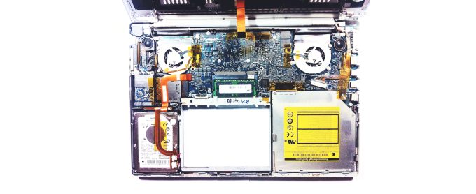 A photo of the insides of a computer
