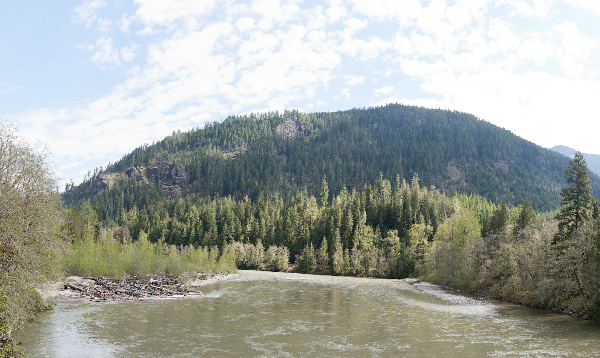 A panoramic view of the Sauk River, Washington State.