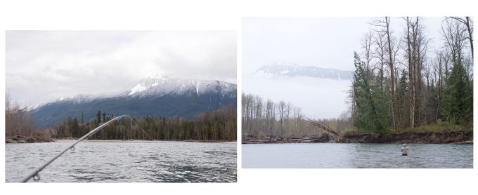 A diptych photograph pairing two different views of Sauk Mountain, Washington.