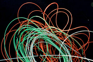 Fly line colors on a table.